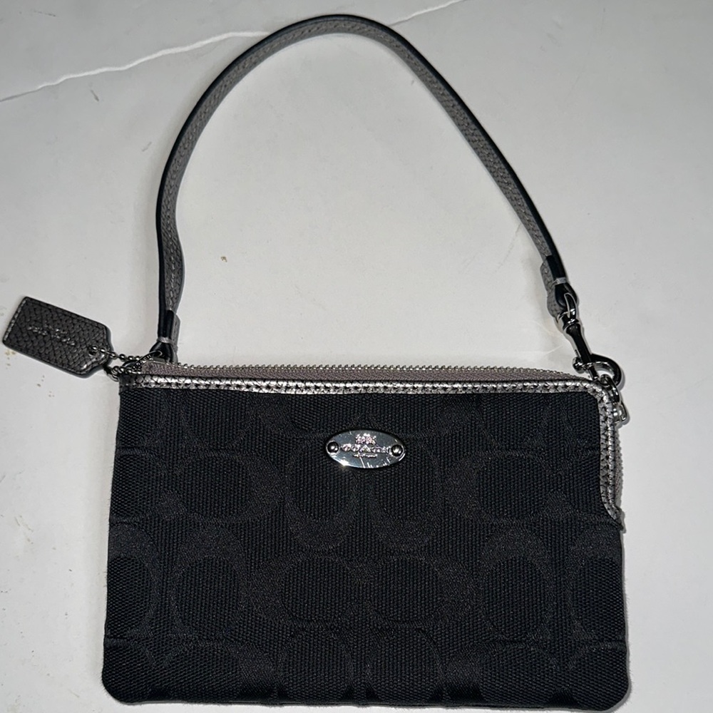 Coach Black and Gray Clutch with Leather Strap